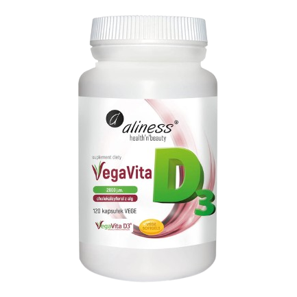 "Aliness" Naturalna witamina D3 z alg VEGAN 2000 j.m. x 120 kaps.