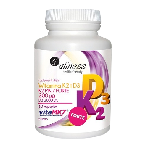 "Aliness" Naturalna Witamina K2 FORTE MK-7 200 µg z Natto + D3 x 60 kaps.