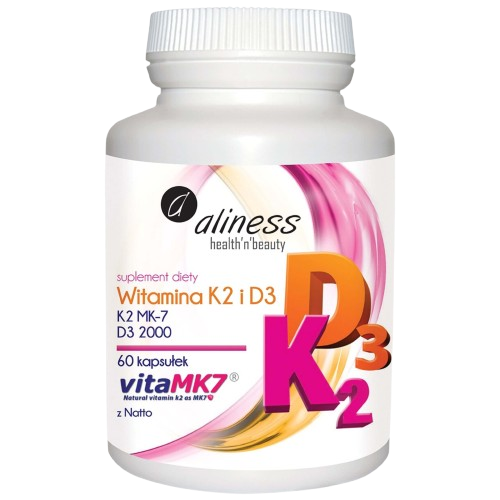 "Aliness" Witamina K2 MK-7 100 µg z Natto + D3 x 60 kaps.